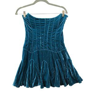 Urban Outfitters Antoinnette Velvet Bustier Mini Dress Size M Strapless Teal